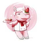  animal_crossing badcactus cake eyes_closed female food food_creature fruit hair horn mammal merengue_(animal_crossing) nintendo pink_background pink_skin rhinoceros simple_background smile solo star strawberry video_games whipped_cream white_background white_hair 