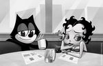  anthro ashtray betty_boop betty_boop_(series) black_fur black_hair bracelet breasts cat cigarette cleavage clothed clothing crossover cup ear_piercing feline felix_the_cat felix_the_cat_(series) female fur greyscale hair holding_cup human inside invalid_tag jewelry looking_at_viewer male mammal monochrome nude pepper_(disambiguation) piercing salt short_hair sitting smile smoke smoking steam stevenraybrown table window 