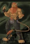  2013 abs anthro biceps chest_tuft clothed clothing feline horn lion male mammal muscular pecs red_eyes topless tuft 炎亞_艾力克 