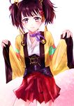  black_hair flower hair_flower hair_ornament highres koutetsujou_no_kabaneri mumei_(kabaneri) necktie okomeumaidesu purple_ribbon ribbon short_hair short_twintails solo twintails 