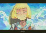  bangs blonde_hair blue_sky blunt_bangs closed_eyes cloud cloudy_sky crying day eric_muentes lillie_(pokemon) long_hair outdoors pokemon pokemon_(game) pokemon_sm ponytail shirt short_sleeves sky smile solo spoilers streaming_tears tears thank_you upper_body white_shirt 