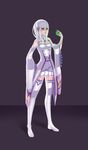  blush boots cutout dress emilia_(re:zero) full_body long_hair skier smile thigh_boots violet_eyes white_hair white_shoes 