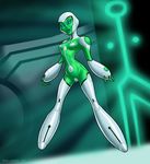  2013 android aya blue_eyes breasts camel_toe dc_comics drew_gardner female flying front_view green_lantern_(series) green_skin machine robot solo 