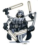  1_leg 4_fingers 6_arms armor clothing darth_vader duck_tales gizmoduck gloves helmet james_silvani lightsaber machine male multi_arm multi_limb open_mouth open_smile robot simple_background smile solo star_wars white_background white_body 