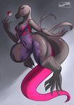  5_fingers 5_toes anthro black_skin breasts female lizard long_tail looking_at_viewer markings nintendo nude ocaritna pok&eacute;ball pok&eacute;mon purple_markings reptile salazzle scalie smile solo thick_thighs toes video_games 