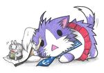  admiral_(kantai_collection) animal animalization cat colored_pencil_(medium) commentary_request dainamitee kantai_collection oversized_animal sakawa_(kantai_collection) traditional_media white_background white_hair 
