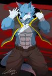  2013 abs anthro biceps canine clothed clothing male mammal muscular pecs purple_eyes topless tuft wolf 炎亞_艾力克 