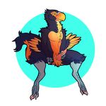  &lt;3 anthro avian beak bird blue_feathers digitigrade dinosaur erection feathers male masturbation nude orange_feathers penis raptor simple_background solo spread_legs spreading terrorbird theropod toucan two_tone 