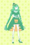  1girl basket bow braid choker gatchaman gatchaman_crowds gloves green_hair halloween high_heels ribbon solo twin_braids utsutsu witch_hat 