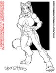  anthro big_breasts breasts canine clothed clothing cybercat female fur hair mammal monochrome muscular open_mouth smile solo standing 