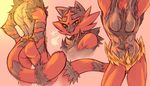  2016 abs anthro back_muscles breath butt cheek_tuft chest_tuft green_eyes incineroar looking_at_viewer male multiple_poses muscular nintendo nude pecs plagueofgripes pok&eacute;mon pose quads solo tuft video_games yellow_sclera 