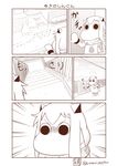  comic commentary doorknob highres horns jewelry kantai_collection long_hair mittens monochrome moomin muppo necklace northern_ocean_hime opening_door running sazanami_konami scarf shinkaisei-kan snow stairs tail translation_request wallet 
