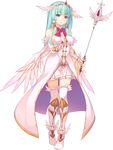  angel_wings bangs blue_eyes blunt_bangs boots breasts bridal_gauntlets dress dungeon_travelers_2 eyebrows eyebrows_visible_through_hair feathered_wings fiora_marsh full_body head_wings headset highres holding light_blue_hair long_hair looking_at_viewer medium_breasts official_art scepter sideboob sidelocks skirt solo sumaki_shungo thighhighs transparent_background white_legwear wings 