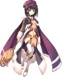  aqua_eyes aquaplus black_hair cape detached_sleeves dungeon_travelers_2 full_body fur_trim hat highres holding long_sleeves looking_at_viewer melvy_de_florencia mitsumi_misato navel open_mouth revealing_clothes solo staff standing thighhighs transparent_background 