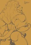  2016 anthro back_muscles biceps brown_background butt clothed clothing digital_drawing_(artwork) digital_media_(artwork) erection feline flexing hi_res lion looking_at_viewer looking_back male mammal mane monochrome muscular muscular_male penis portrait pose raivenderouthelion_(artist) rear_view sepia signature simple_background sketch solo standing tenting three-quarter_portrait topless underwear 