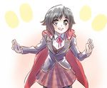  black_hair cape eyebrows_visible_through_hair iesupa looking_at_viewer open_mouth red_cape ruby_rose rwby school_uniform smile solo 