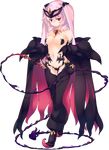  black_legwear breasts dungeon_travelers_2 full_body gloves highres holding jitome lilian_craper long_hair medium_breasts navel official_art pink_hair pointy_shoes red_eyes shoes solo sumaki_shungo transparent_background twintails whip 