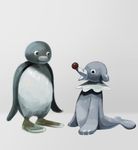  crossover gen_7_pokemon greyscale katou_(osoraku) looking_at_another monochrome no_humans open_mouth penguin pingu pingu_(series) pokemon pokemon_(creature) popplio sea_lion 