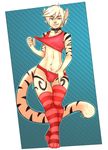  2016 anthro clothed clothing erection feline female female/female fur girly hair legwear looking_at_viewer male mammal penis scarlet-frost smile solo stripes thigh_highs tiger yuri_the_tiger_cat 