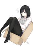  black_hair black_legwear box high_heels kazuto_izumi original pantyhose pumps skirt white_background yellow_eyes 