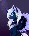  blue_eyes blue_fur cutie_mark equine eyelashes feathered_wings feathers female feral friendship_is_magic fur gradient_background hair horn magnaluna mammal my_little_pony nude princess_luna_(mlp) simple_background smile solo white_feathers white_hair winged_unicorn wings 