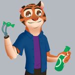 2016 amputee anthro bottle clothed clothing disney fan_character feline grey_background male mammal mistermead prosthetic simple_background solo tiger zootopia 