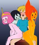  adventure_time balls blonde_hair blush breasts cartoon_network child clothing cubby_chambers elemental english_text female finn_the_human fire flame_princess hair human male male/female mammal marceline not_furry open_mouth penis princess_bubblegum text vampire young 