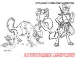  anthro canine clothed clothing cybercat female fox group jackal male mammal monochrome multiple_images open_mouth rat rodent sketch 