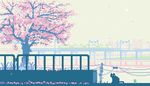  animated_gif bird bridge cat cherry_blossoms city cityscape day falling_petals fence grass ground_vehicle lowres no_humans original outdoors petals pixel_art power_lines reflection ripples spring_(season) telephone_pole toyoi_yuuta train tree water 