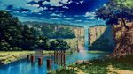  cloud cloudy_sky commentary day fantasy grass landscape mitsu_ura no_humans original outdoors river scenery sky tree water waterfall 
