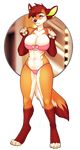  4_toes 5_fingers anthro barefoot big_breasts breasts brown_hair canine clothing digitigrade female fox fur hair mammal navel panties pink_eyes porin solo standing tan_fur toes underwear white_belly white_fur wide_hips 