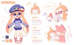  1girl baseball_cap commentary_request domino_mask glasses hat inkling long_hair mask n_kamui orange_hair red_footwear sailor_hat shoes smile splatoon_(series) splatoon_1 striped striped_sweater sweater tentacle_hair translation_request very_long_hair 