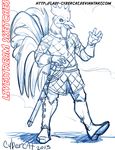  anthro armor avian beak bird blue_theme chicken clothed clothing cybercat male melee_weapon open_mouth sketch solo standing sword weapon 