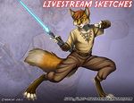  anthro canine clothed clothing cybercat fox fur hair lightsaber looking_at_viewer male mammal open_mouth solo standing star_wars watermark 