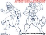  abs anthro canine clothed clothing cybercat duo feline female flexing looking_at_viewer male mammal muscular sketch smile 