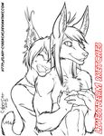  anthro canine chest_tuft cybercat duo ear_piercing feline fur hair hug jewelry lynx male male/male mammal monochrome necklace nude piercing smile tuft 