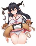  ahoge artist_name bad_id bad_pixiv_id bikini black_hair breasts brown_eyes collarbone cropped_legs danua doll draph granblue_fantasy gretel_(granblue_fantasy) groin hair_between_eyes hansel_(granblue_fantasy) horn_ornament horns huge_ahoge innertube jewelry large_breasts long_hair looking_at_viewer mania_(fd6060_60) necklace open_mouth pointy_ears simple_background swimsuit thigh_gap white_background white_bikini 