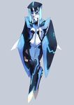 blue_eyes bodysuit breasts bright_pupils closed_mouth empoleon full_body gen_4_pokemon grey_background hair_over_one_eye hat kz_609 long_hair mecha_musume medium_breasts personification pokemon simple_background solo white_hair 