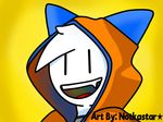  ambiguous_gender blazblue clothed clothing english_text fan_character hoodie humanoid male max_(character) notkastar_(artist) open_mouth rainbow simple_background sketch smile solo tagme text tongue video_games 