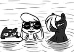  2016 anthro black_and_white chest_tuft claws clothed clothing cute_fangs disney eyewear fan_character female group half-closed_eyes hugh_muskroura inkyfrog inner_tube lagomorph looking_at_viewer male mammal maxine_d&#039;lapin monochrome mustelid percy_vison polecat rabbit sea skunk smile sunglasses swim_ring swimsuit tuft water zootopia 
