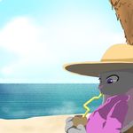  2016 anthro beach clothed clothing cloud coconut disney female food fruit hat icon ittybittykittytittys judy_hopps lagomorph low_res mammal pruple_eyes rabbit sea seaside skye solo straw water zootopia 