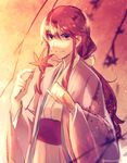  bow hair_bow japanese_clothes kaede_(mmkeyy) kimono kotohime layered_clothing layered_kimono leaf long_hair maple_leaf red_eyes red_hair solo touhou touhou_(pc-98) very_long_hair wide_sleeves 