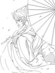  back greyscale highres japanese_clothes maria_cadenzavna_eve monochrome rhapsode senki_zesshou_symphogear solo umbrella 