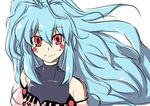  1girl alfimi artist_request banpresto blue_hair female long_hair looking_at_viewer ponytail red_eyes smile solo super_robot_wars very_long_hair 