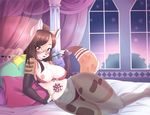  2016 absurd_res anthro areola bed bedroom breasts brown_eyes brown_fur brown_hair brown_lips brown_nose brown_tail candy canine clothed clothing detailed_background digital_media_(artwork) elbow_gloves eyebrows eyelashes eyewear female fingerless_gloves fluffy fluffy_tail food fur glasses gloves hair hi_res holding_food holding_object legwear lingerie lips lollipop looking_at_viewer lying mammal mareena_tria multicolored_fur multicolored_tail nipples on_bed panties pantyhose pillow pink_nipples pinup pose shelf_bra solo sparkles teddy_bear thick_thighs underwear vainisart white_fur white_tail window wolf 
