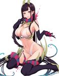  ane_naru_mono armpits black_hair blush breasts chiyo_(ane_naru_mono) demon_girl eyeball hooves horns large_breasts long_hair looking_at_viewer mole mole_under_eye navel official_art pochi_(pochi-goya) pointy_ears purple_eyes simple_background sitting smile solo tentacles thighhighs very_long_hair wariza white_background 