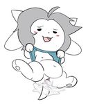  after_sex anus blush clothed clothing cum cum_in_ass cum_in_pussy cum_inflation cum_inside drooling female flat_chested hindpaw inflation mammal nipples partially_clothed paws presenting presenting_anus presenting_pussy pussy saliva simple_background temmie_(undertale) undertale video_games 