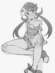  flower greyscale hair_flower hair_ornament hizuki_akira looking_at_viewer lying mao_(pokemon) monochrome on_back pokemon pokemon_(game) pokemon_sm shoulders solo thighs tight tongue trial_captain twintails undressing white_background 