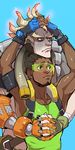  2boys glasses gloves hand_on_head hug junkrat_(overwatch) lucio_(overwatch) male_focus multiple_boys muscle overwatch 