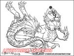  anthro clothed clothing cybercat dragon feathers looking_at_viewer lying male monochrome on_front smile solo 